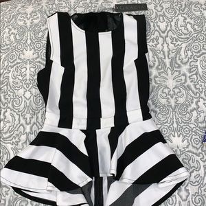 Black and white striped peplum tank
